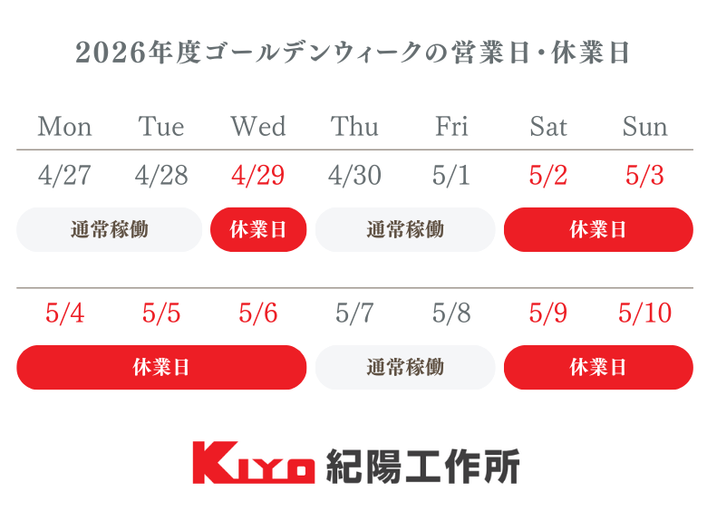2026年度ゴールデンウィークの営業日・休業日｜紀陽工作所